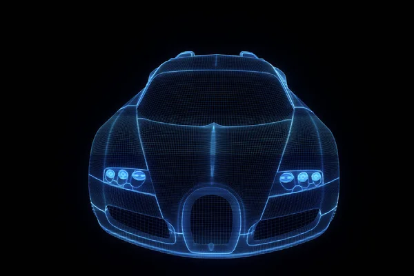 Závodní auto Hologram drátový model. Pěkný 3d vykreslování — Stock fotografie