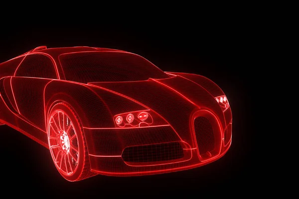 Závodní auto Hologram drátový model. Pěkný 3d vykreslování — Stock fotografie