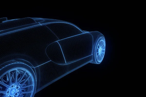 Závodní auto Hologram drátový model. Pěkný 3d vykreslování — Stock fotografie