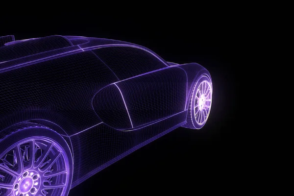 Carro de corrida holograma Wireframe. Boa renderização 3D — Fotografia de Stock