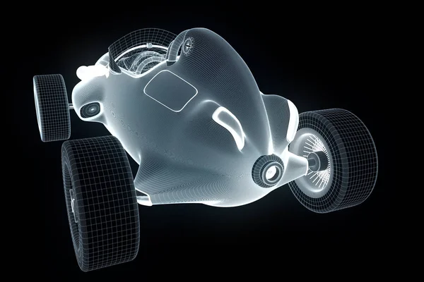 Hologramme de voiture de course Wireframe. Belle rendu 3D — Photo