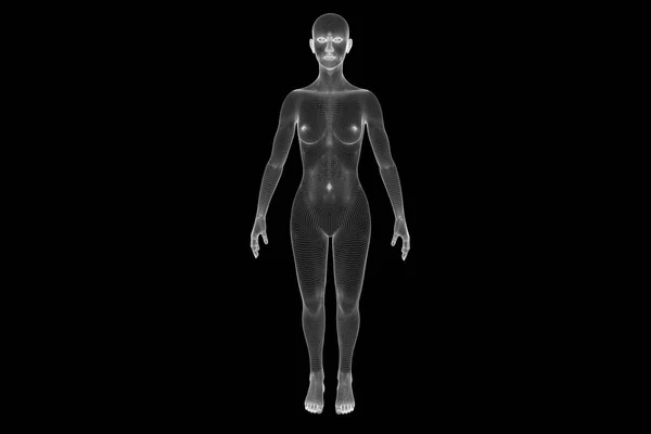 Hareket insan Tel Çerçeve hologramı. Güzel 3d render