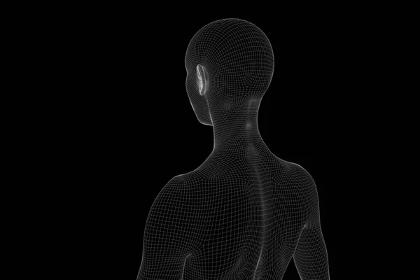 Holograma de Wireframe Humano em Movimento. Boa renderização 3D — Fotografia de Stock