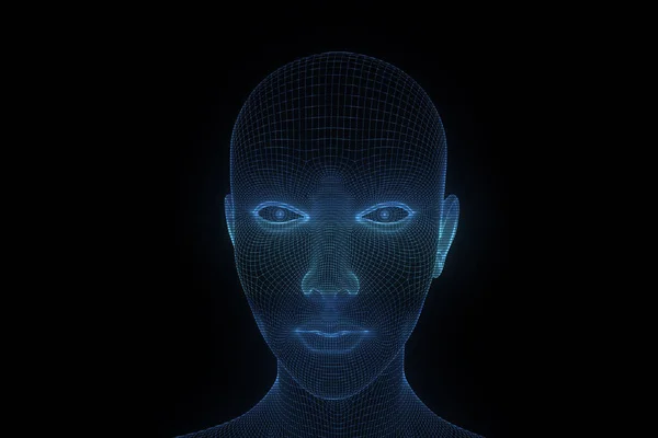 Holograma de Wireframe Humano em Movimento. Boa renderização 3D — Fotografia de Stock