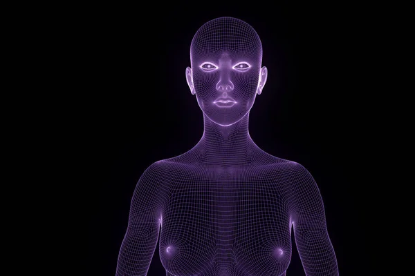 Hologramme filaire humain en mouvement. Belle rendu 3D — Photo