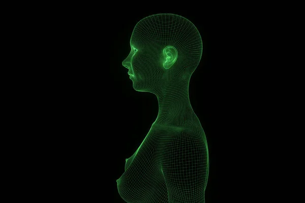 Lidské drátový model Hologram v pohybu. Pěkný 3d vykreslování — Stock fotografie