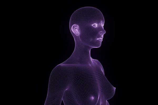 Holograma de Wireframe Humano em Movimento. Boa renderização 3D — Fotografia de Stock