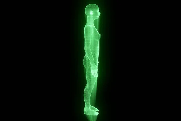 Hareket insan Tel Çerçeve hologramı. Güzel 3d render — Stok fotoğraf