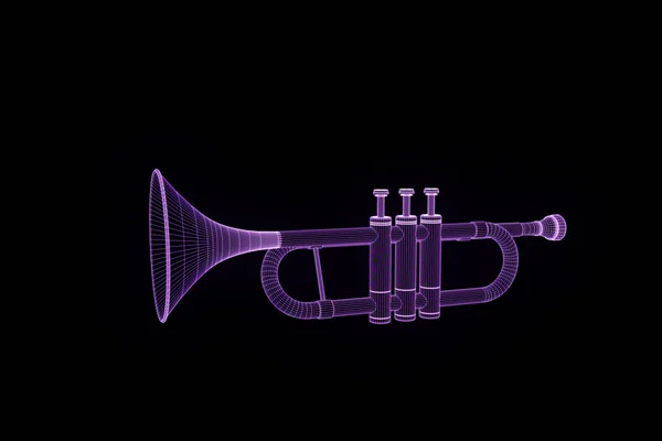 3D Music Trumpet in Wireframe Hologram Style. Nice 3D Rendering — Stock Photo, Image