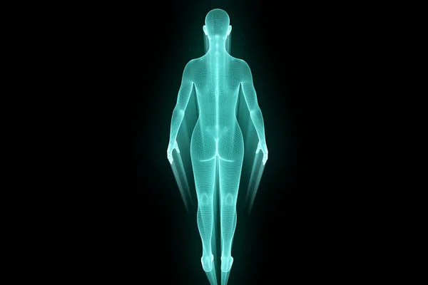 Hareket insan Tel Çerçeve hologramı. Güzel 3d render