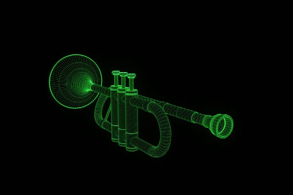 3D Music Trumpet in Wireframe Hologram Style. Nice 3D Rendering — Stock Photo, Image