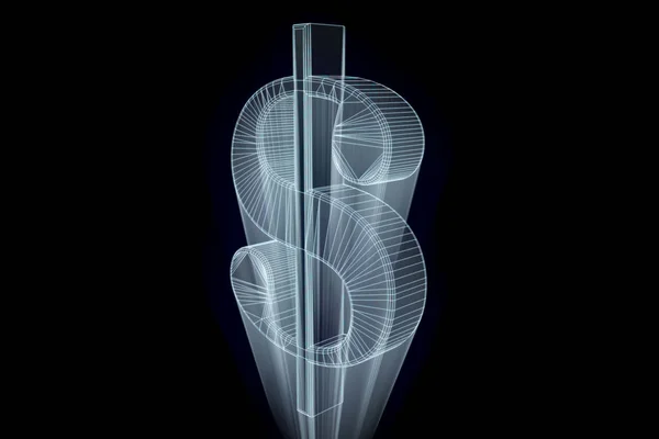 3D készpénz jel drótváz Hologram stílusban. Szép 3D-s renderelés — Stock Fotó