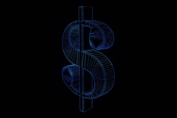 3D Cash Sign in Wireframe Hologram Style. Nice 3D Rendering — Stock Photo, Image