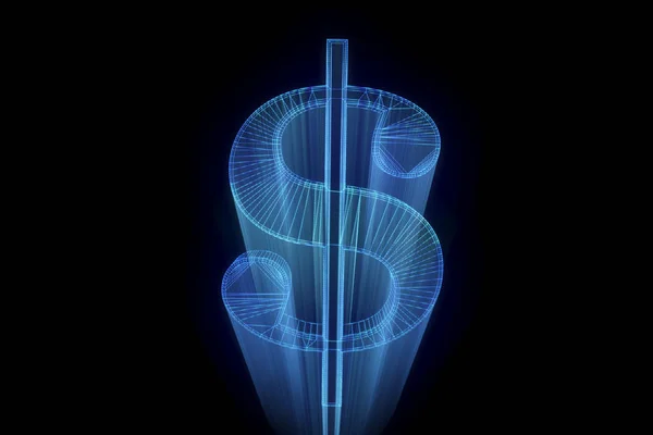 3D Cash Sign in Wireframe Hologram Style. Nice 3D Rendering — Stock Photo, Image