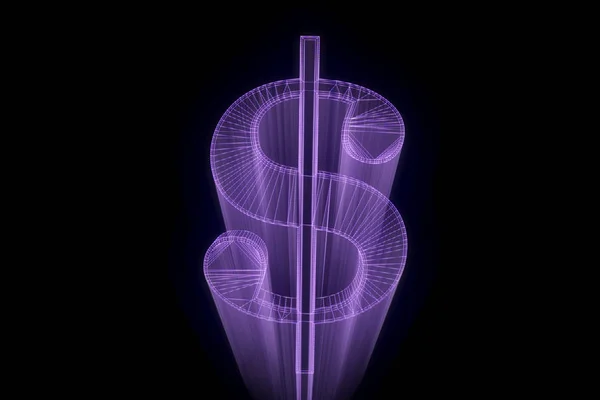 3D-Bargeldzeichen im Wireframe Hologramm-Stil. schönes 3D-Rendering — Stockfoto