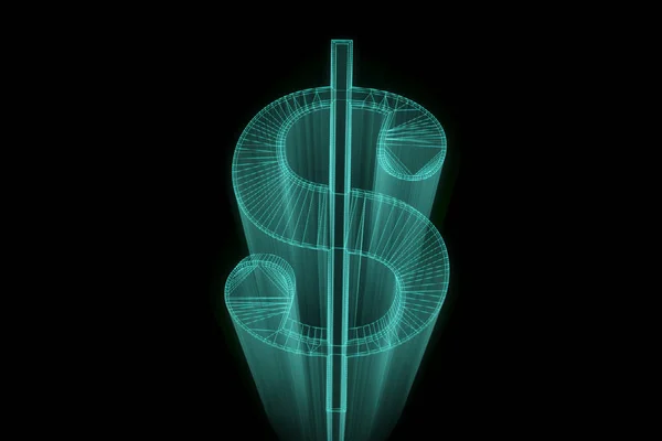 3D Cash Sign in Wireframe Hologram Style. Nice 3D Rendering — Stock Photo, Image