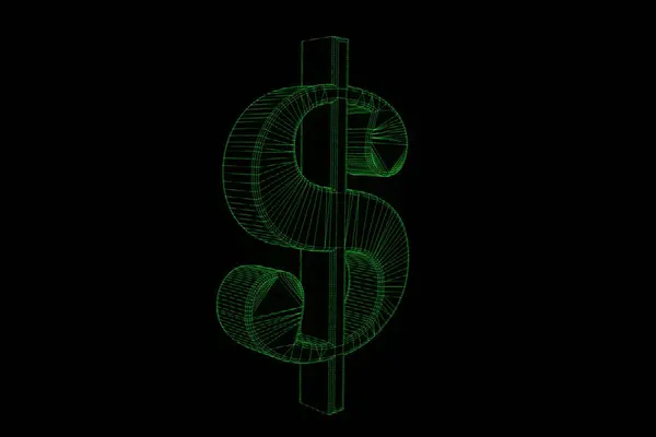 3D Cash Sign in Wireframe Hologram Style. Belle rendu 3D — Photo