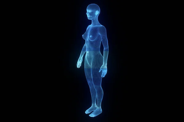 Holograma de Wireframe Humano em Movimento. Boa renderização 3D Imagens Royalty-Free