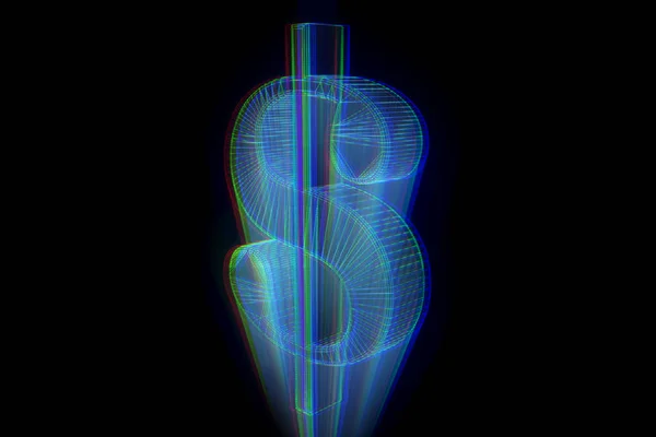 3D грошовий знак у стилі голограми дроту. 3D рендерингу Стокове Фото