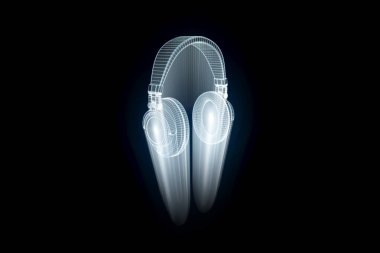 Tel Çerçeve hologramı tarzı 3D kulaklık. Güzel 3d render