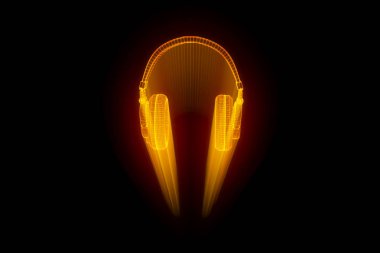 Tel Çerçeve hologramı tarzı 3D kulaklık. Güzel 3d render