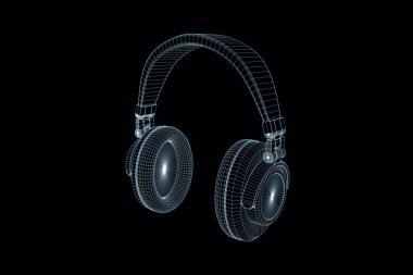 Tel Çerçeve hologramı tarzı 3D kulaklık. Güzel 3d render