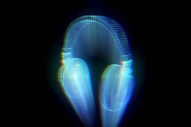 Tel Çerçeve hologramı tarzı 3D kulaklık. Güzel 3d render