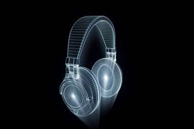 Tel Çerçeve hologramı tarzı 3D kulaklık. Güzel 3d render