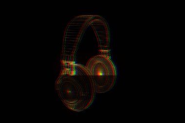 Tel Çerçeve hologramı tarzı 3D kulaklık. Güzel 3d render