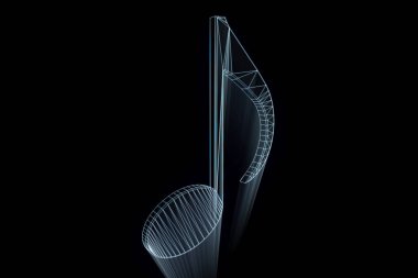 3D müzik Not Tel Çerçeve hologramı tarzı. 