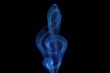 3D müzik Not Tel Çerçeve hologramı tarzı. 