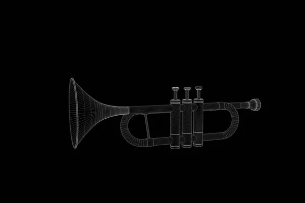 Trompeta de música 3D en estilo holograma Wireframe. Niza 3D Rendering — Foto de Stock