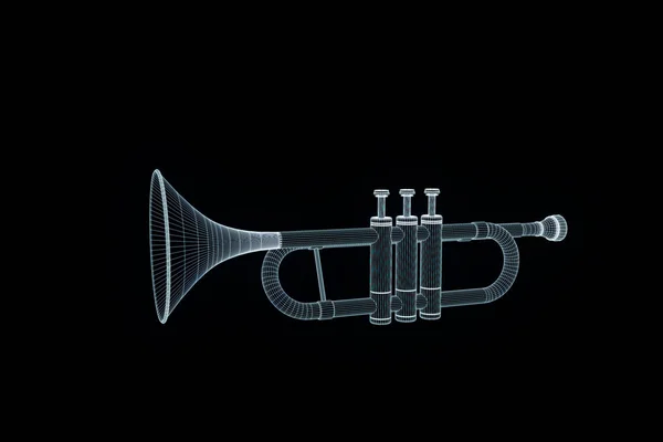 3D Music Trumpet in Wireframe Hologram Style. Nice 3D Rendering — Stock Photo, Image