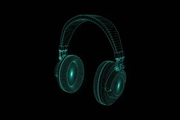 Headphone 3D em estilo holograma Wireframe. Boa renderização 3D — Fotografia de Stock