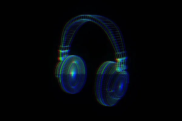 Headphone 3D em estilo holograma Wireframe. Boa renderização 3D — Fotografia de Stock