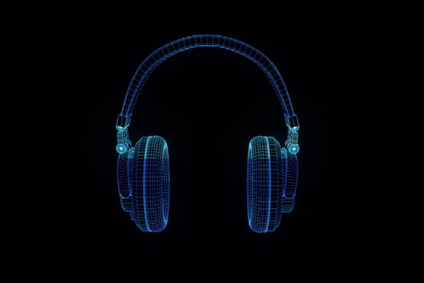 Auriculares 3D en estilo holograma Wireframe. Niza 3D Rendering — Foto de Stock