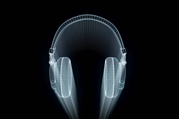 Headphone 3D em estilo holograma Wireframe. Boa renderização 3D — Fotografia de Stock