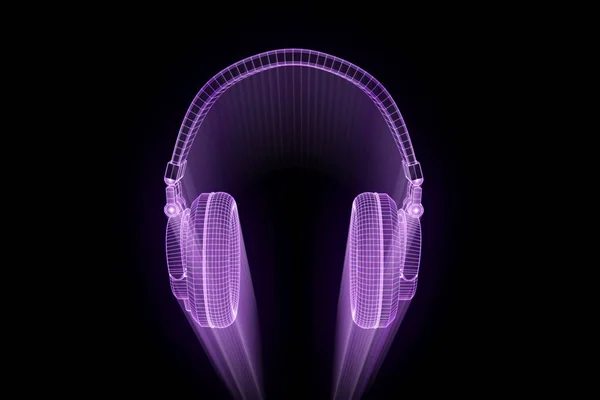 3D Headphone in Wireframe Hologram Style. Nice 3D Rendering — Stock Photo, Image