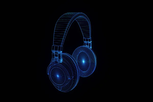 3D Headphone in Wireframe Hologram Style. Nice 3D Rendering — Stock Photo, Image