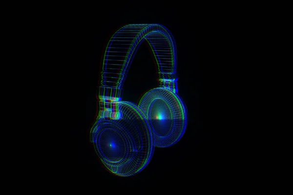 3D Headphone in Wireframe Hologram Style. Nice 3D Rendering — Stock Photo, Image