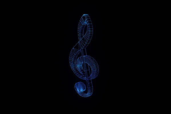 3D Music Note in Wireframe Hologram Style. — Stock Photo, Image