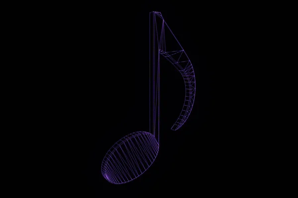 3D Music Note in Wireframe Hologram Style. — Stock Photo, Image
