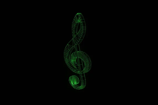 Nota de música 3D en estilo holograma Wireframe . — Foto de Stock