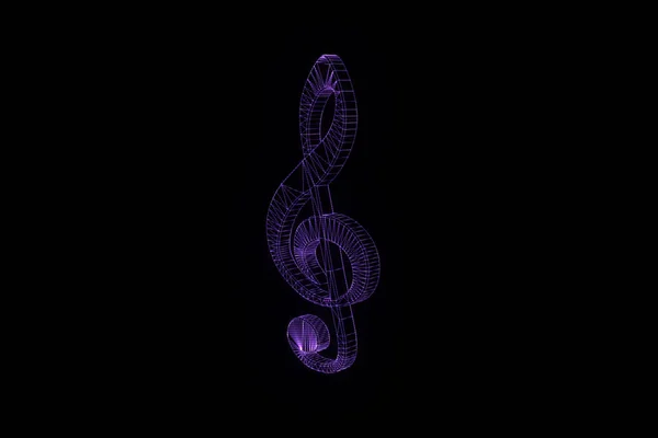 3D Music Note in Wireframe Hologram Style. — Stock Photo, Image