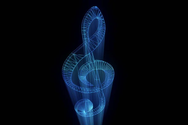 3D Music Note in Wireframe Hologram Style. — Stock Photo, Image
