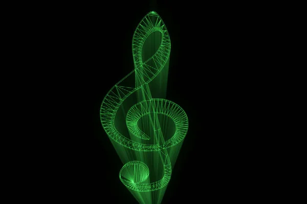 3D-Musiknote im Wireframe Hologramm-Stil. — Stockfoto