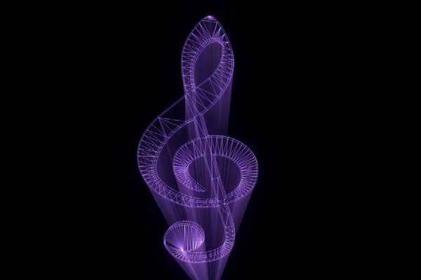3D hudební poznámku ve stylu drátového modelu Hologram. — Stock fotografie