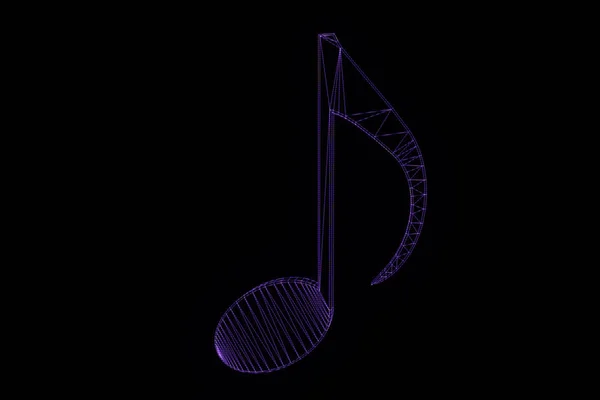 3D muziek opmerking in Wireframe Hologram stijl. — Stockfoto