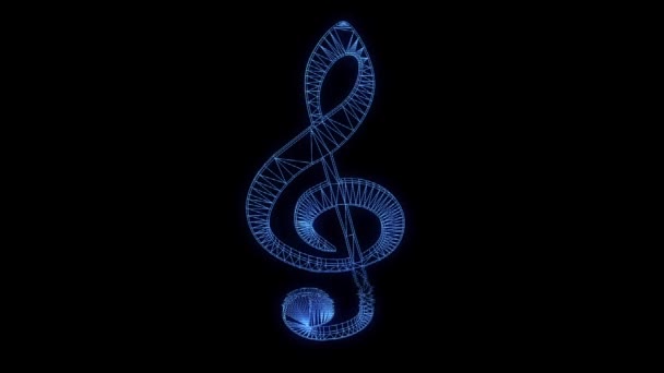 3D Music Note in Wireframe Hologram Style. Nice 3D Rendering — Stock Video