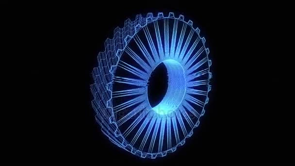 Engrenage de roue dentée dans le style de Wireframe d'hologramme. Belle rendu 3D — Video